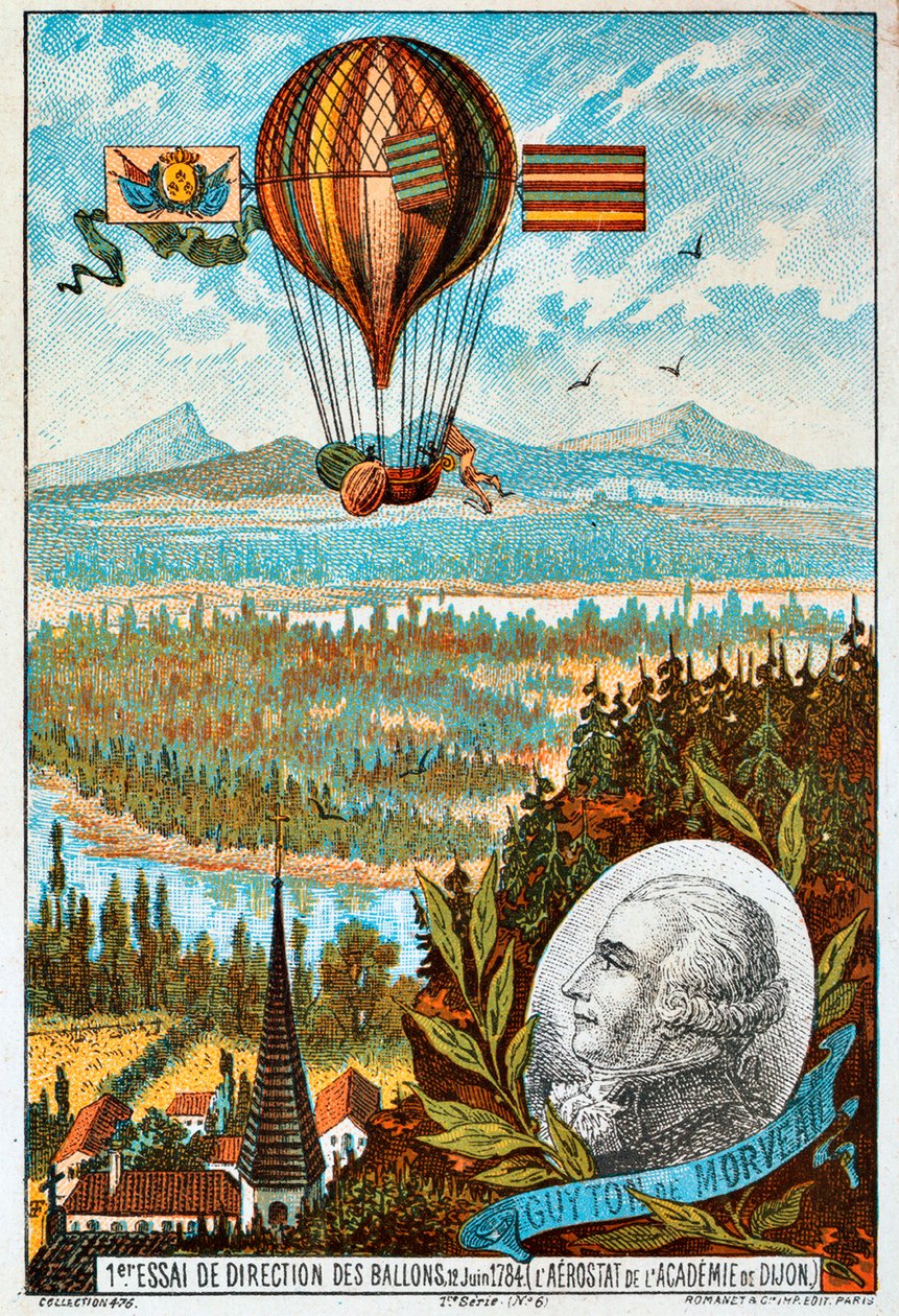 Guyton de Morveau'nun ilk balonu yönlendirme girişimi, Dijon, Fransa, 1784 1890'lar. by Unbekannt