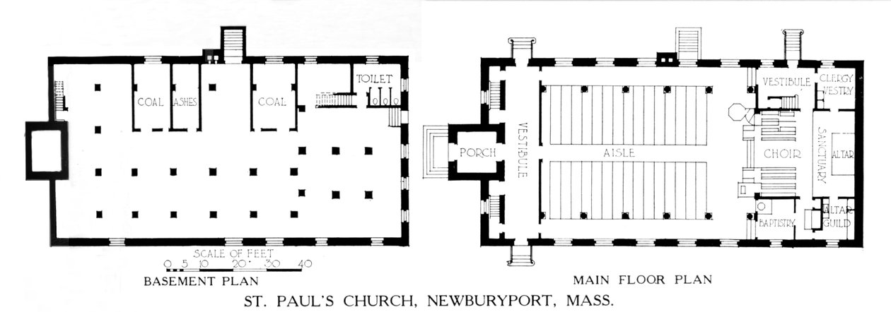 Kat planları, St Pauls Kilisesi, Newburyport, Massachusetts, 1924 by Unbekannt