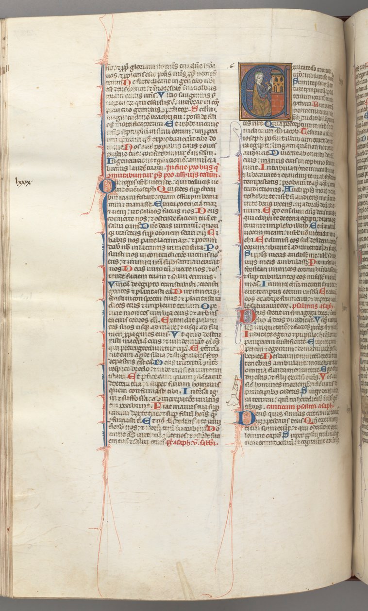 fol. 227v, Mezmur 80, baş harfi E, David bir cehennem arabasına çarpıyor, c. 1275-1300. by Unbekannt