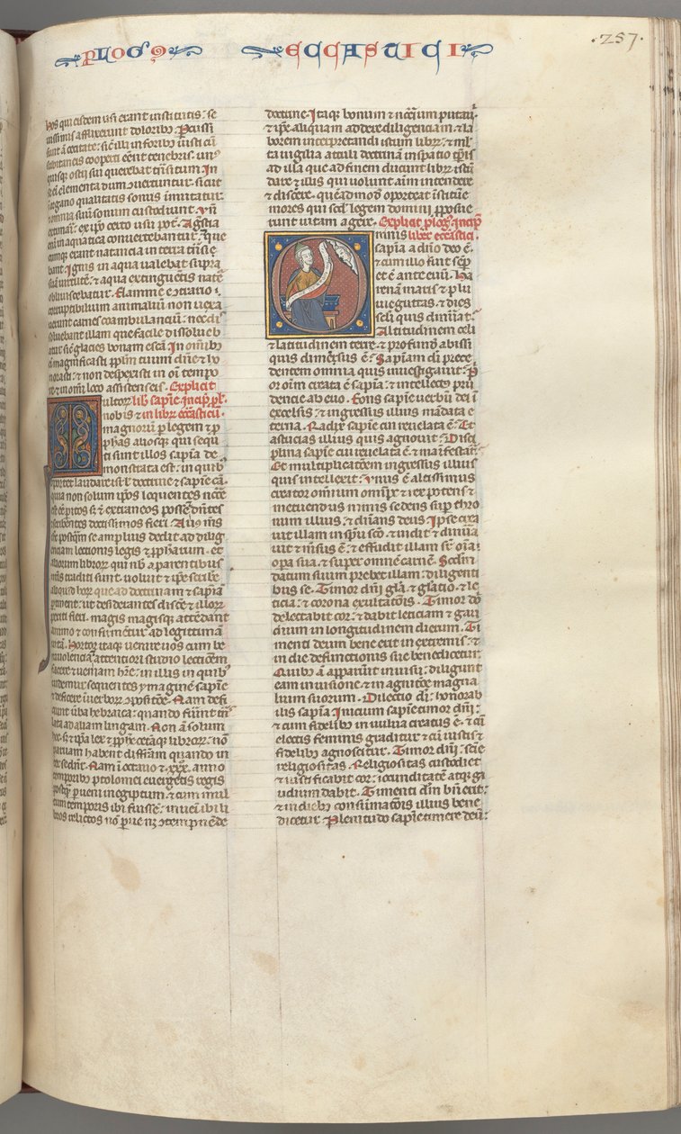 fol. 257r, Ecclesiasticus, baş harfi O, Sirach bir parşömenle oturmuş, yukarıda Tanrı büstü, c. by Unbekannt