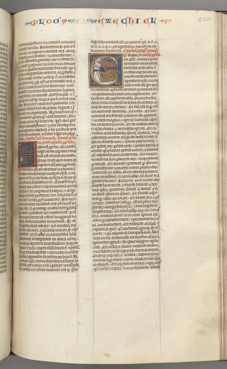 fol. 320r, Ezechiel, dört canavar vizyonuyla uyuyan bir Ezechiel olan ilk E