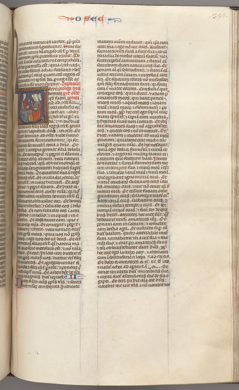 fol. 350r, Hoşea, baş harfi V, Hoşea üç adama vaaz veriyor. , C. 1275-1300. by Unbekannt