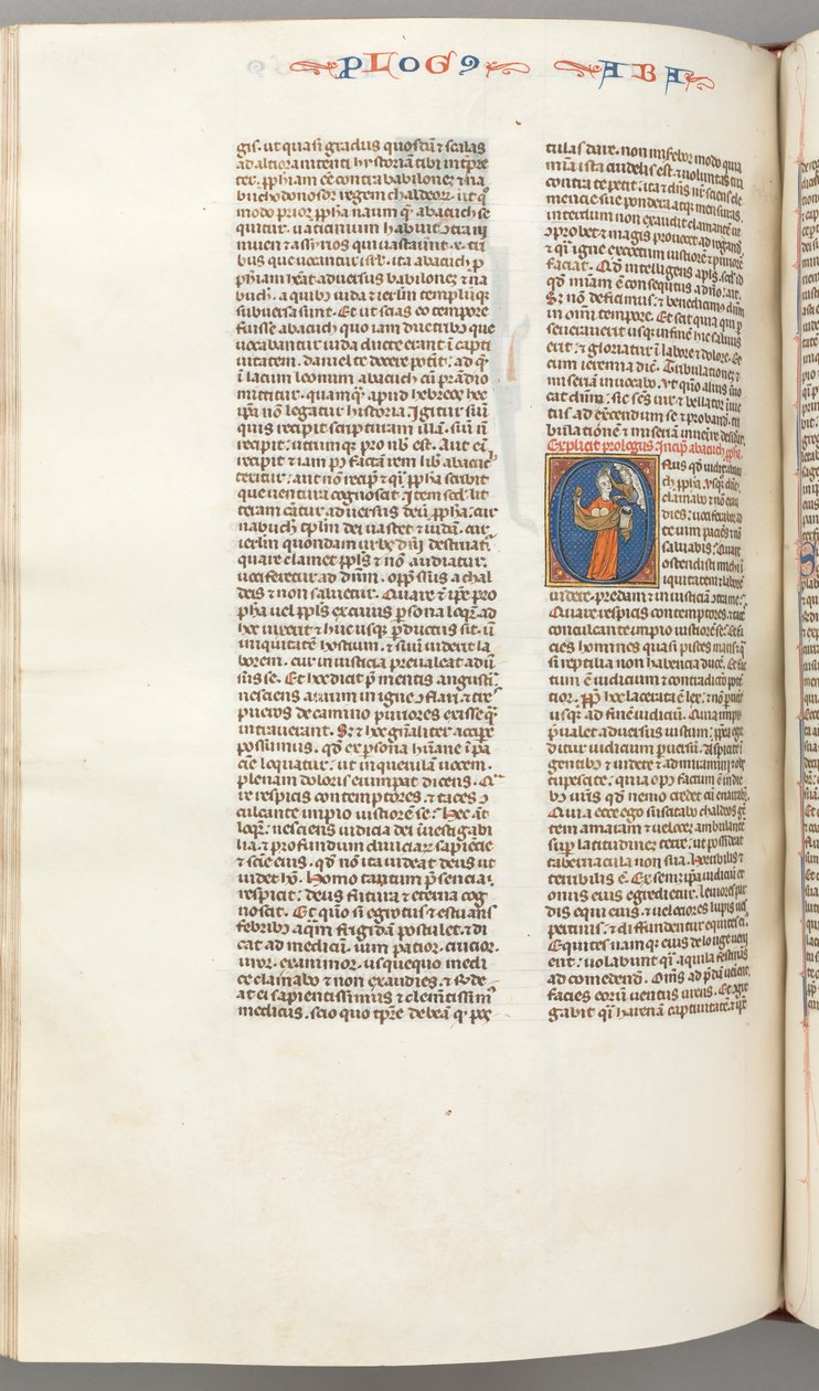 fol. 361v, Habbakuk, ilk O, Habbakuk bir sepet ve iki taş tutuyor..., c. 1275-130 by Unbekannt