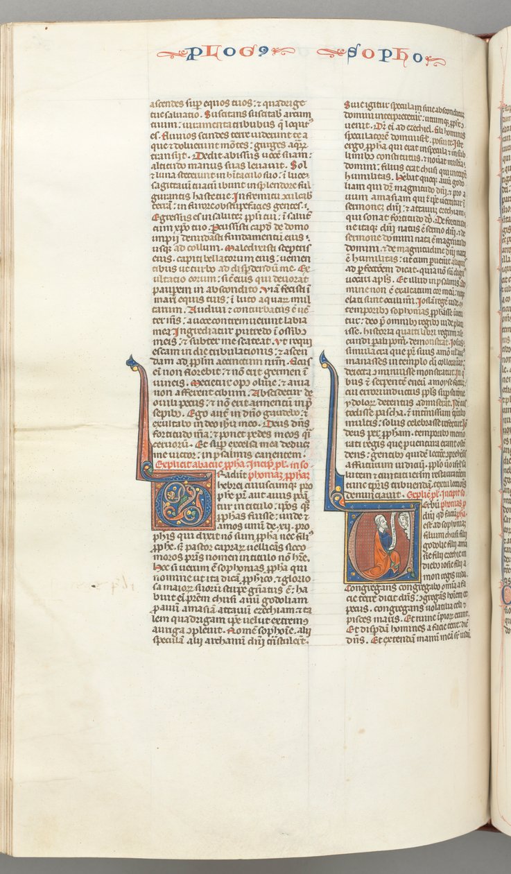 fol. 362v, Zephaniah, ilk V, Tsefanya bir parşömenle diz çökmüş, Tanrı büstü..., c. 12 by Unbekannt