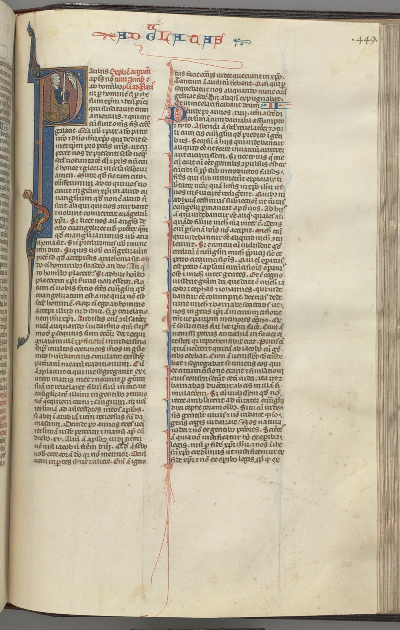 fol. 449r, Galatyalılar, ilk P harfini tarihlendirdi, Paul bir kılıçla oturuyor, c. 1275-1300. by Unbekannt