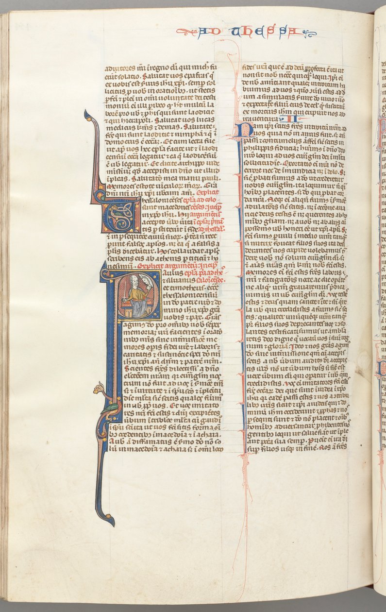 fol. 454v,Selanikliler I, ilk P harfini tarihlendirdi, Paul bir kılıç ve bir kitapla oturdu..., c. 1275-13 by Unbekannt