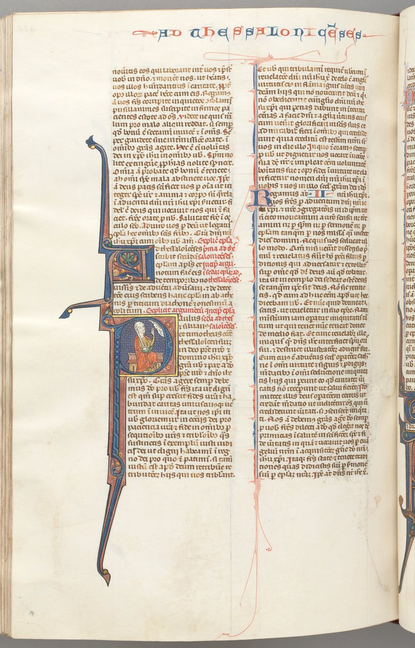 fol. 455v, Selanikliler II, ilk P harfini tarihlendirdi, Paul bir kılıçla oturuyor..., c. 1275-1300. by Unbekannt