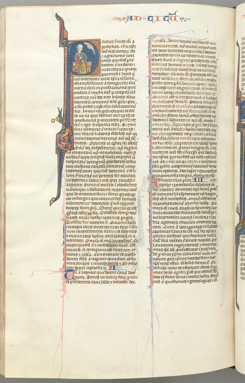 fol. 458v, Titus, ilk P harfini tarihlendirdi, Paul bir kılıçla oturuyor, c. 1275-1300. by Unbekannt