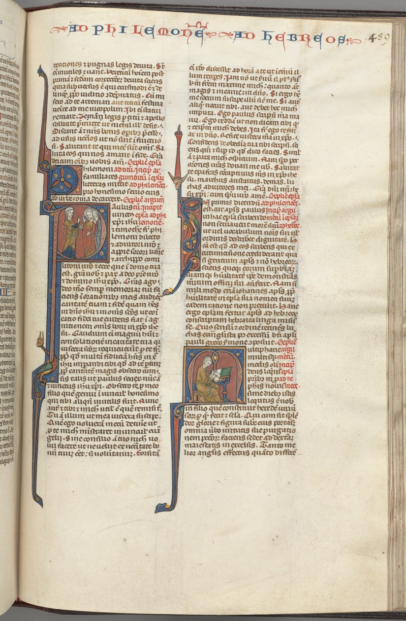 fol. 459r, Philemon, ilk P harfini tarihlendirdi, Pavlus üç adama ve İbranilere hitap ediyor..., c. 1275-1300. by Unbekannt