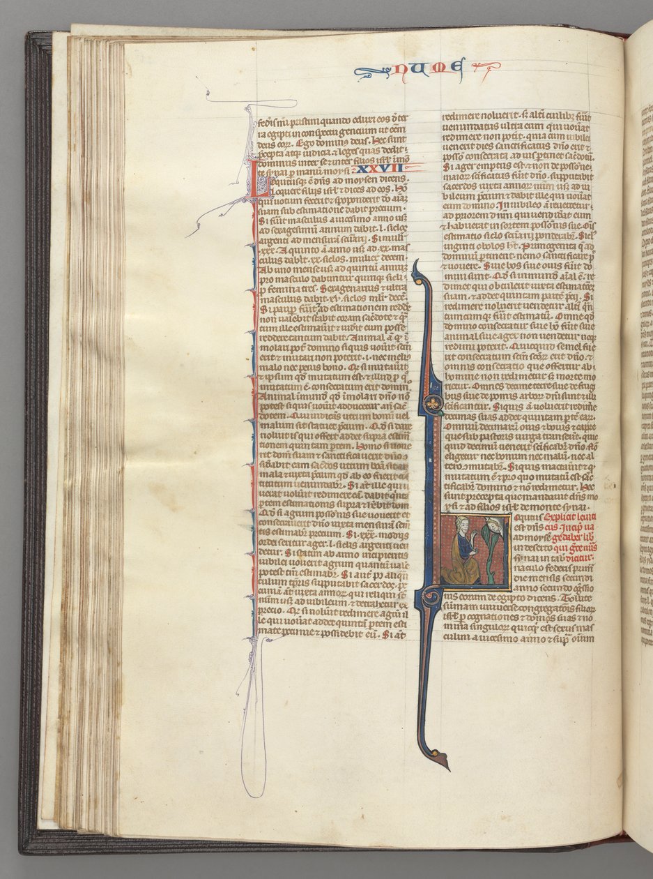 fol. 46v, Numbers, tarihlendirilmiş ilk L, boynuzlu Musa, Tanrı