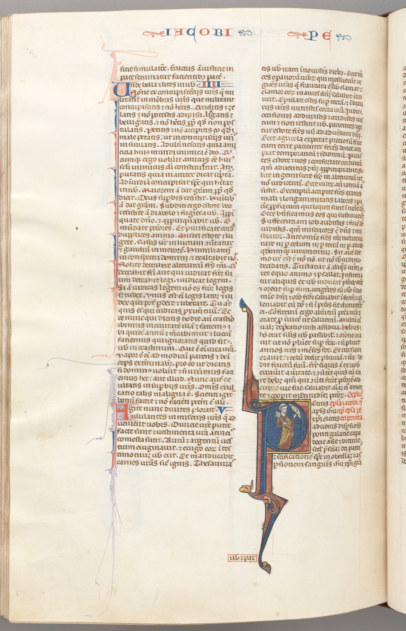 fol. 477v, Peter, baş harfi P, Peter bir anahtarla, yukarıdaki Tanrı