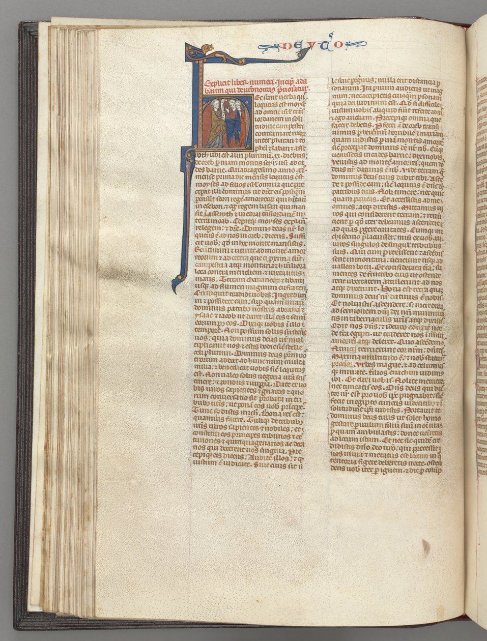 fol. 62v, Tesniye, tarihlendirilmiş ilk H, Musa boynuzlu ve tomar vaaz veriyor..., c. 1275-1300 by Unbekannt