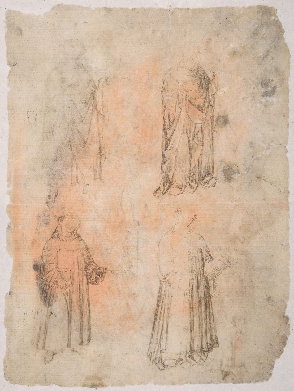 Dört Aziz recto, İki Aziz, Oturan Madonna ve Diz Çökmüş Figür, 14. yüzyıl. by Unbekannt
