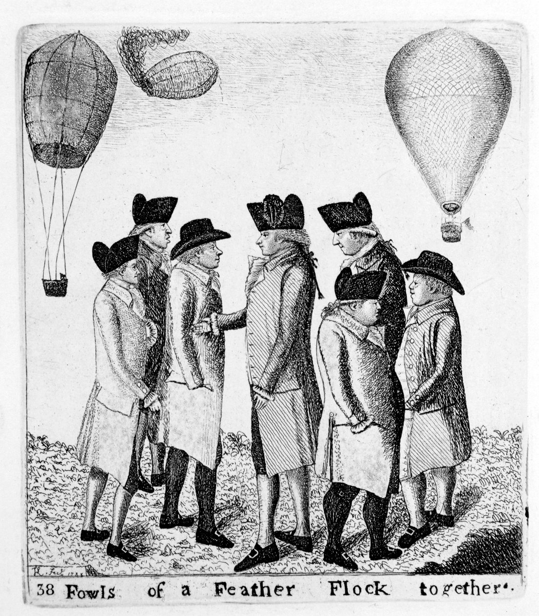 Bir Tüyün Kanatlı Kuşları birlikte, bir grup havacı, c1785 by Unbekannt