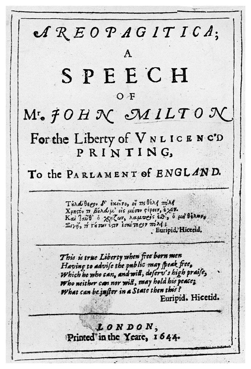 Basın özgürlüğü: John Milton tarafından Areopagitica