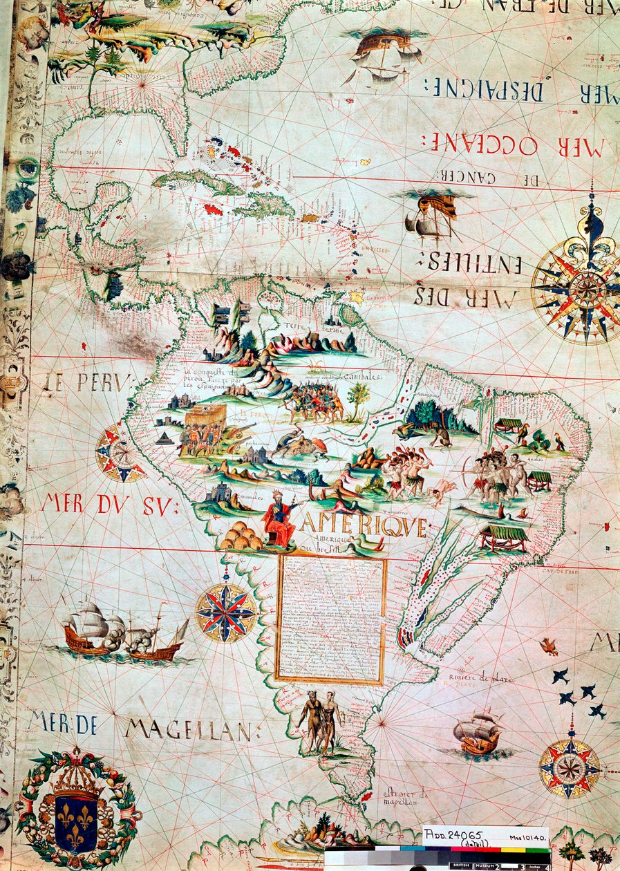 Orta ve Güney Amerika Fransız Haritası, Fransızca, 1550 by Unbekannt