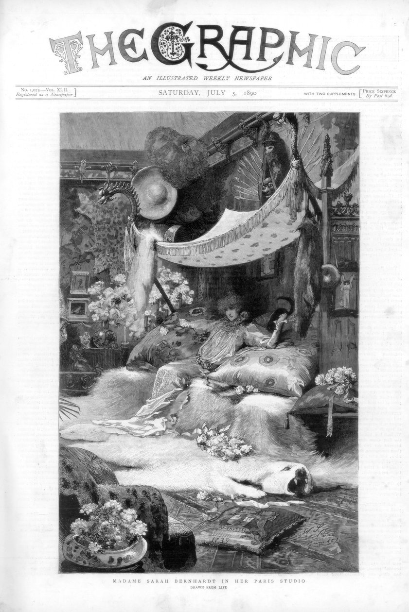 Fransız aktris Sarah Bernhardt Paris stüdyosunda, Fransa, 1890 by Unbekannt
