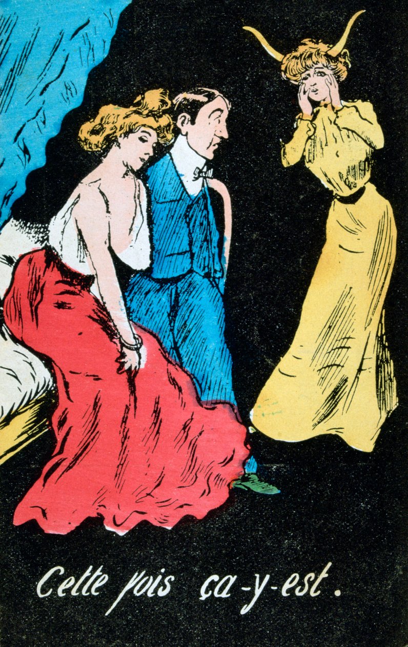 Fransız zina karikatür kartpostalı, c1900 by Unbekannt
