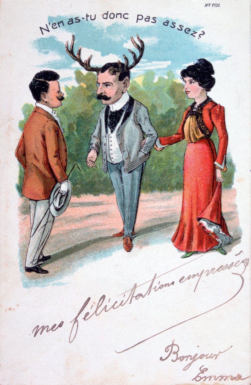 Fransız zina karikatür kartpostalı, c1900 by Unbekannt