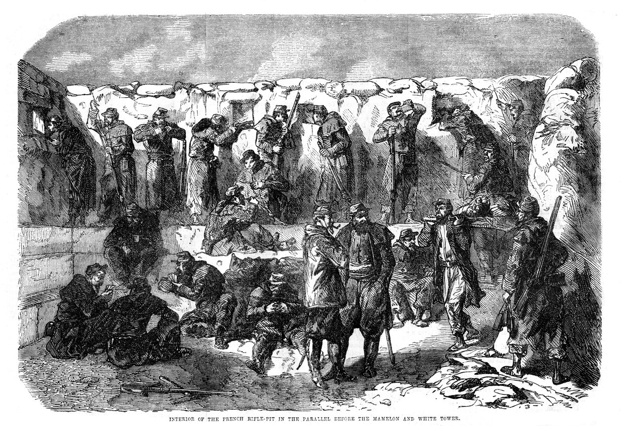 Mamelon ve beyaz kulenin önündeki paralel Fransız tüfek çukuru, Sivastopol, Kırım Savaşı, 1855 by Unbekannt