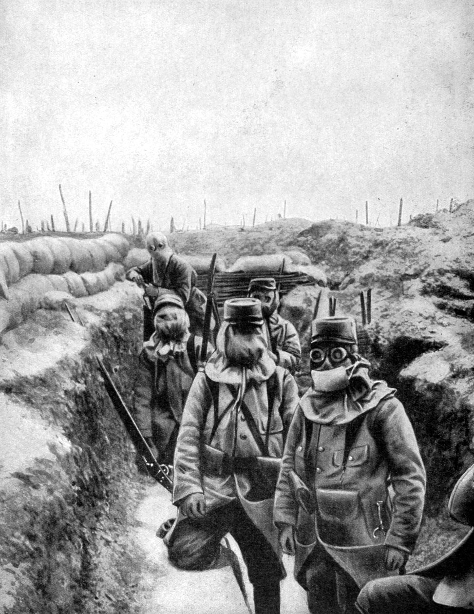 Doğaçlama gaz maskeli Fransız askerleri, 1915 by Unbekannt