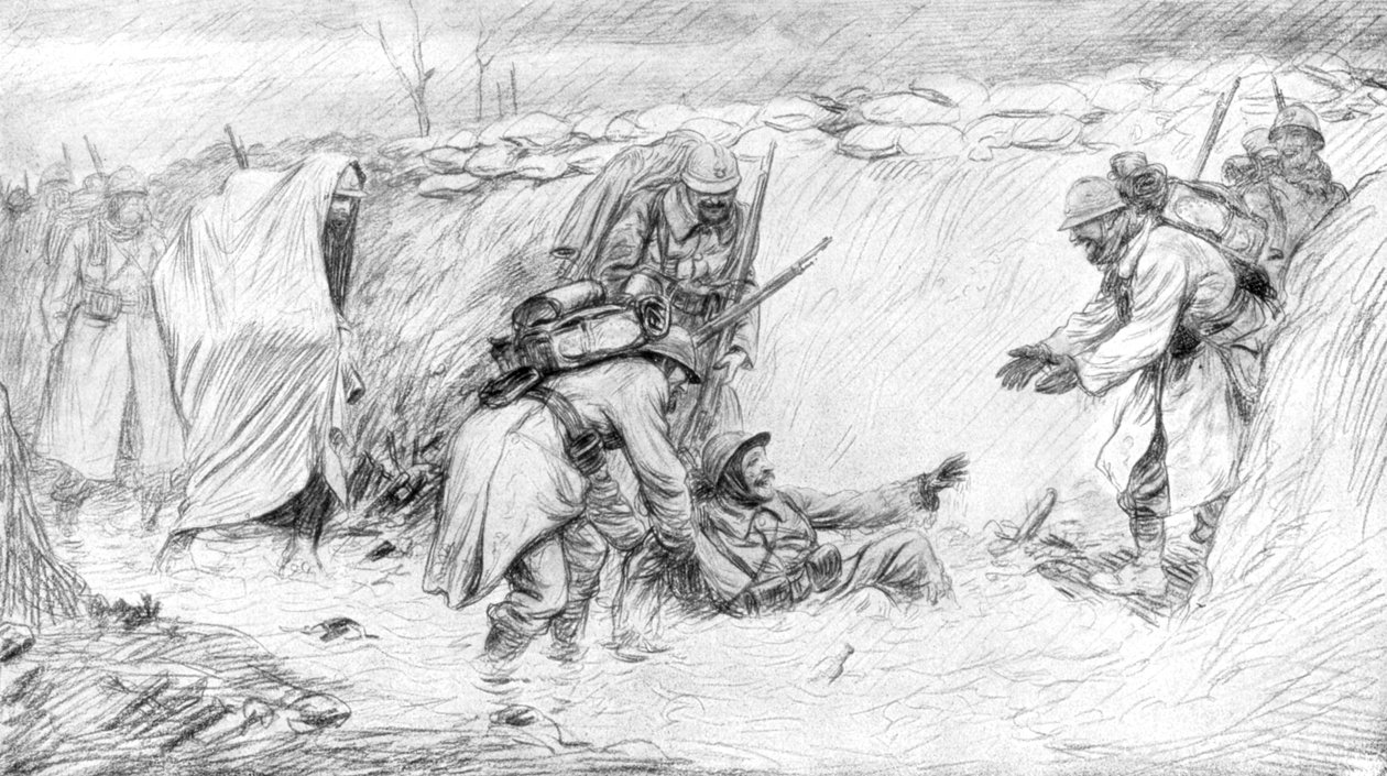 Çamura düşmenin komik tarafını gören Fransız askerleri, Birinci Dünya Savaşı, 1916, 1926 by Unbekannt