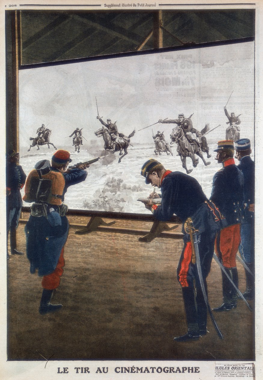Fransız askerleri, tüfek talimi için bir süvari hücumunun filmini kullanıyor, 1912 by Unbekannt