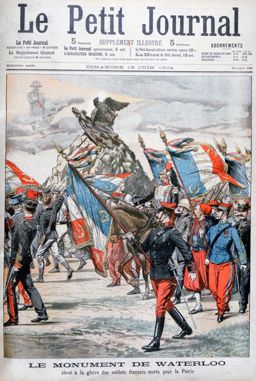 Fransız birlikleri, 1904 Waterloo Savaşı anıtının yanından geçerken by Unbekannt