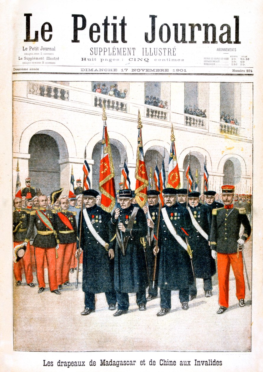 Madagaskar ve Çin seferlerinin bayraklarını taşıyan Fransız savaş gazileri, 1901 by Unbekannt