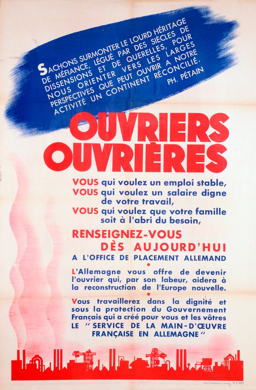 Almanya için Fransız işçiler posteri, c1942-1944 by Unbekannt