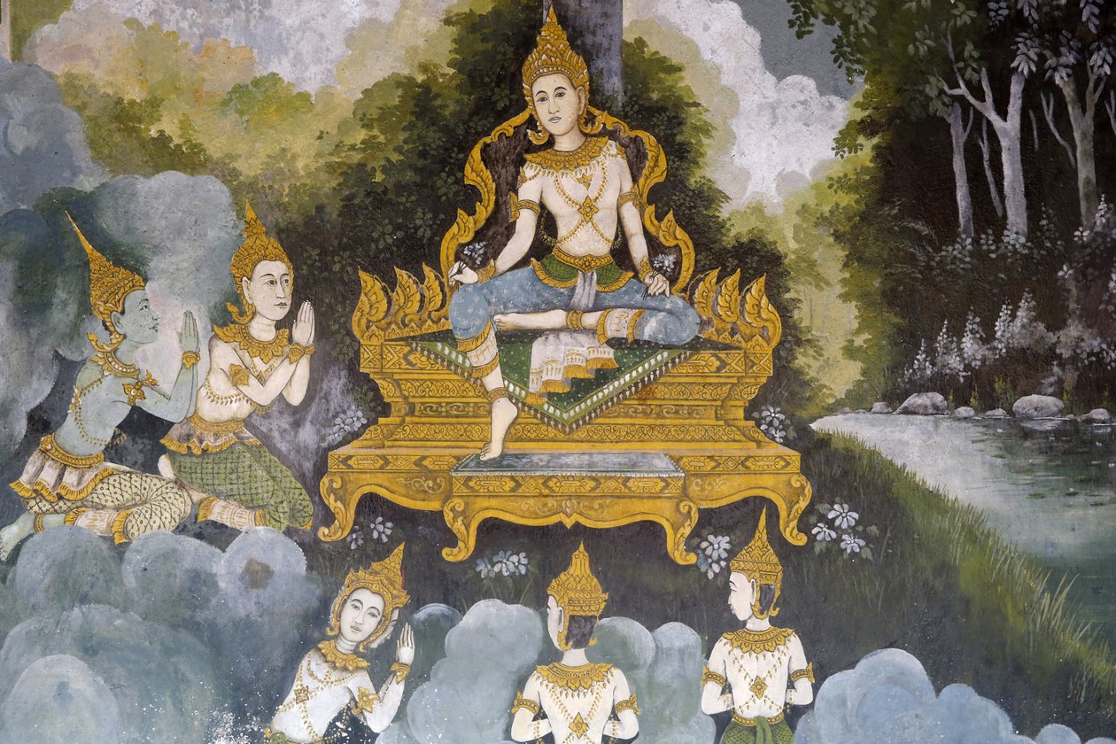 Wat Phra Doi Suthep, Chiang Mai'de Buda'nın hayatından bir sahneyi betimleyen fresk. Tayland by Unbekannt