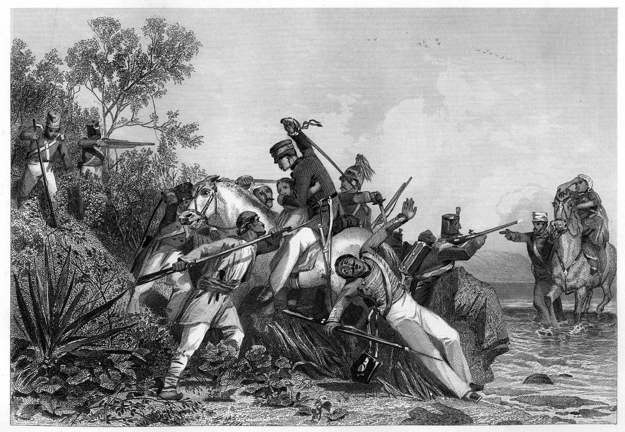 Kaçak İngiliz subaylar ve aileleri isyancılar tarafından saldırıya uğradı, 1857, c1860 by Unbekannt