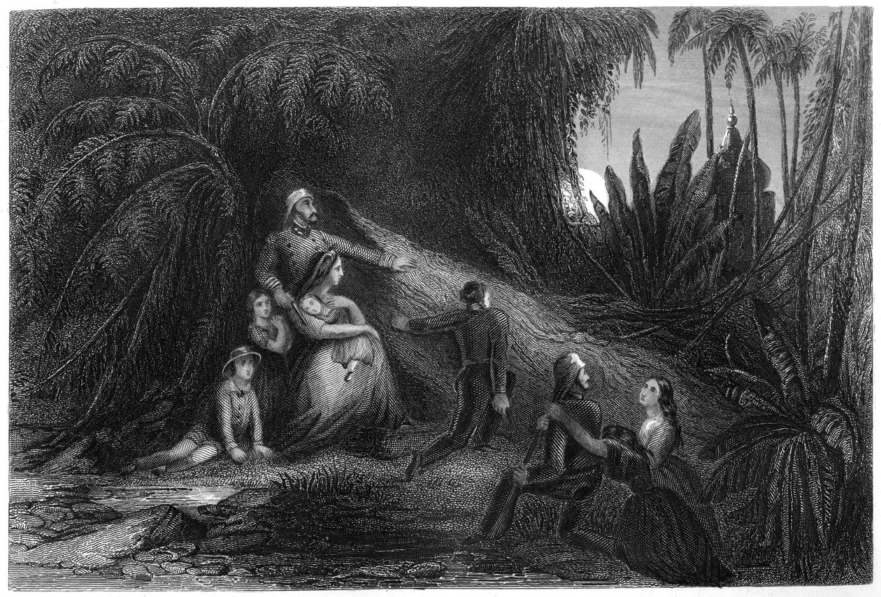 Aileleriyle birlikte kendilerini ormanda gizleyen kaçak subaylar, 1857, c1860 by Unbekannt