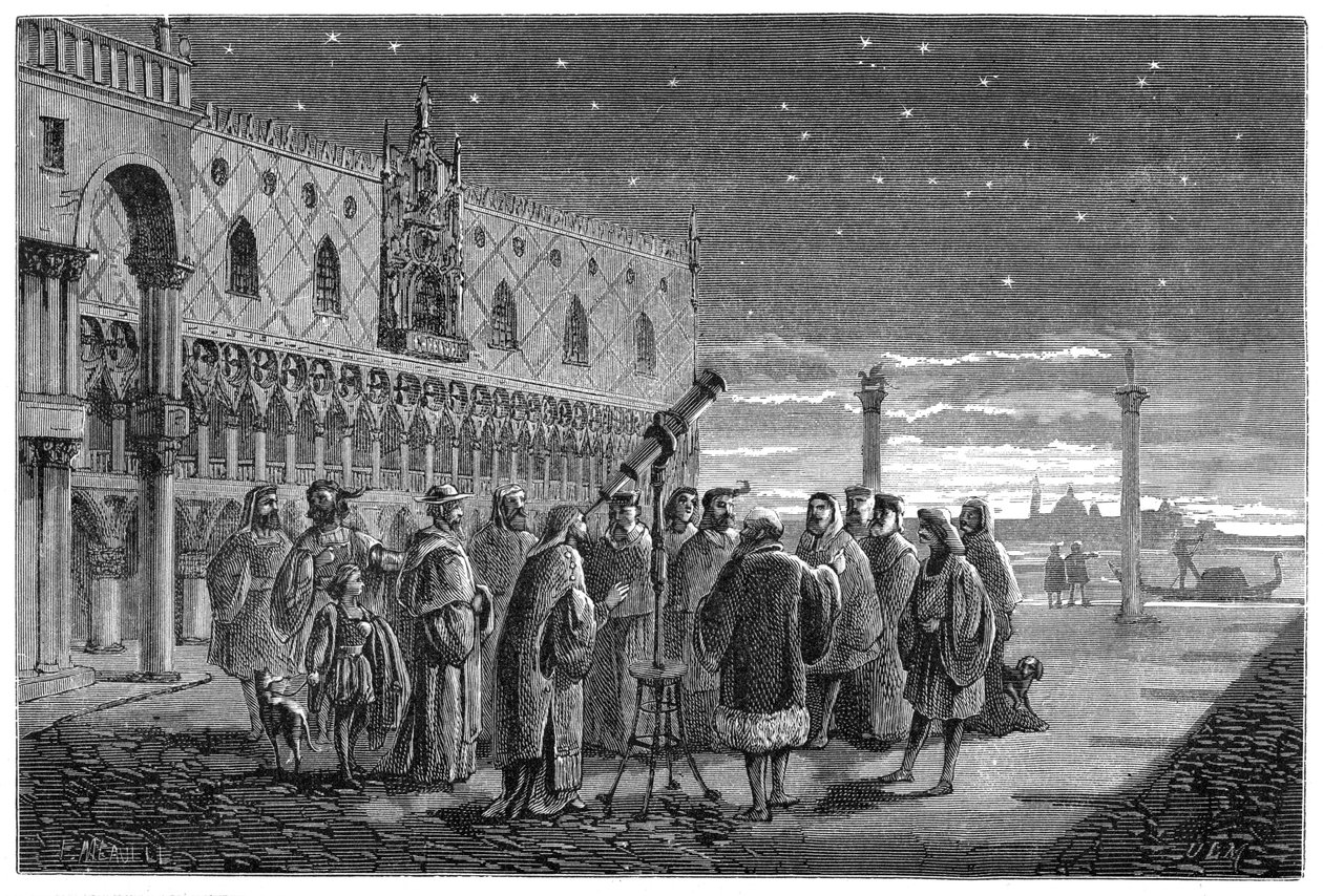 Galileo teleskopunu gösteriyor, Venedik, 1609 1870 by Unbekannt