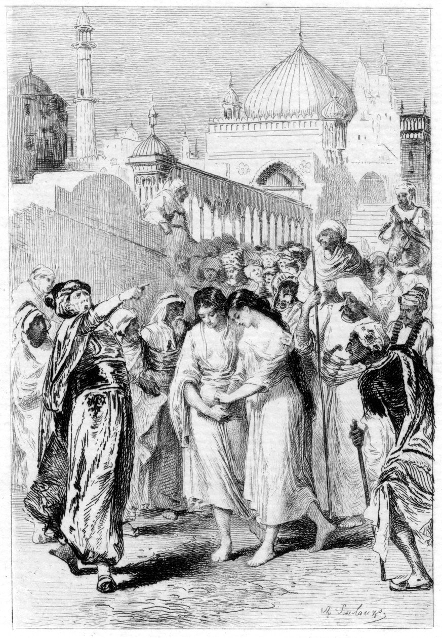 Ganem'in annesi ve kız kardeşi Şam'dan ayrılıyor, 19. yüzyıl by Unbekannt