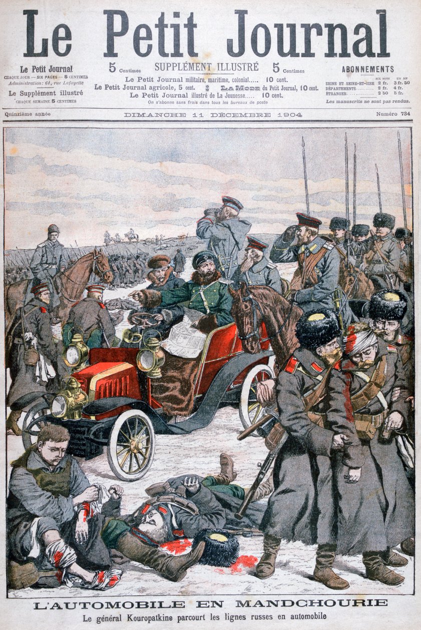 General Kuropatkin araba ile Rus hatlarını geziyor, Rus-Japon Savaşı, 1904 by Unbekannt