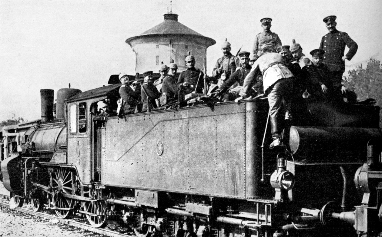 Doğu cephesine trenle seyahat eden Alman birlikleri, Birinci Dünya Savaşı, 1914 by Unbekannt