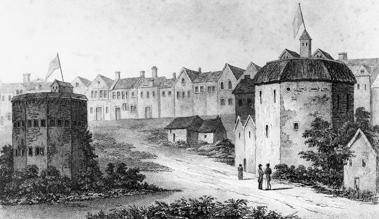 Globe Theatre, Bankside, Southwark sağ ve Bear Garden, c1597 1825 by Unbekannt