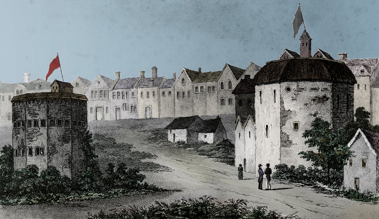 Globe Theatre, Bankside, Southwark sağ ve Bear Garden, c1597 1825. by Unbekannt