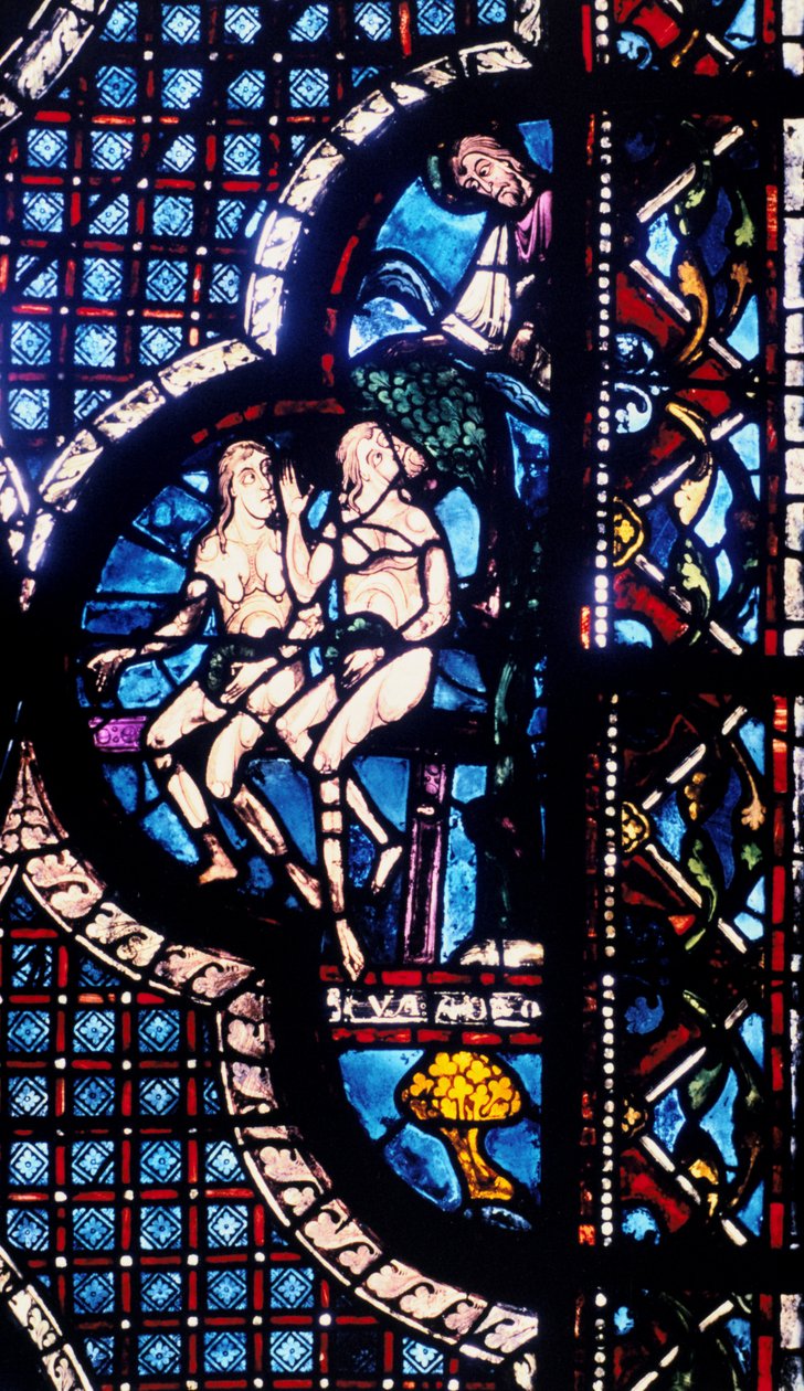 Tanrı Adem ve Havva ile yüzleşir, vitray, Chartres Katedrali, Fransa, 1205-1215 by Unbekannt