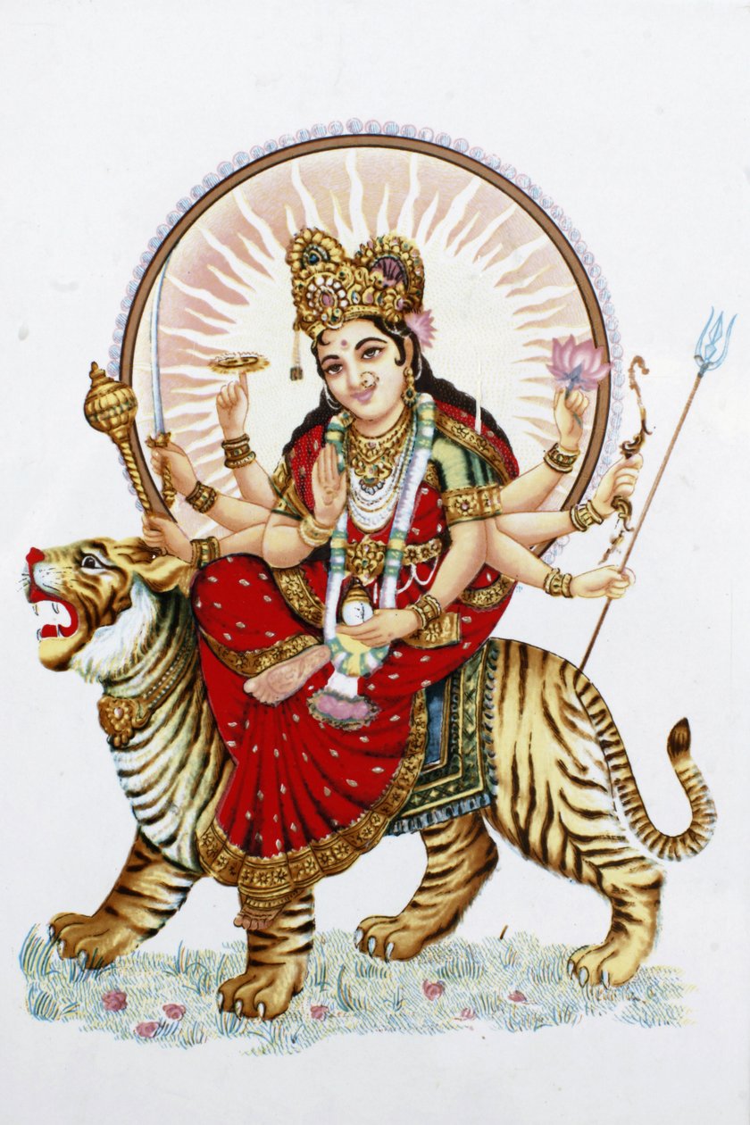 Tanrıça Sherawali (Durga) bir kaplana biniyor Rishikesh Hindistan by Unbekannt