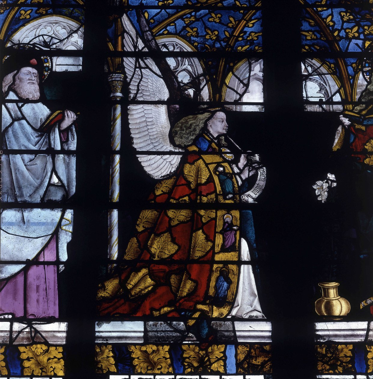 Gotik mimari. Müjde Meleğinin vitray, meleğin detayı, 1450 dolaylarında, Jacques Coeur Ustası (Jacob de Littem). Bourges Katedrali. by Unbekannt