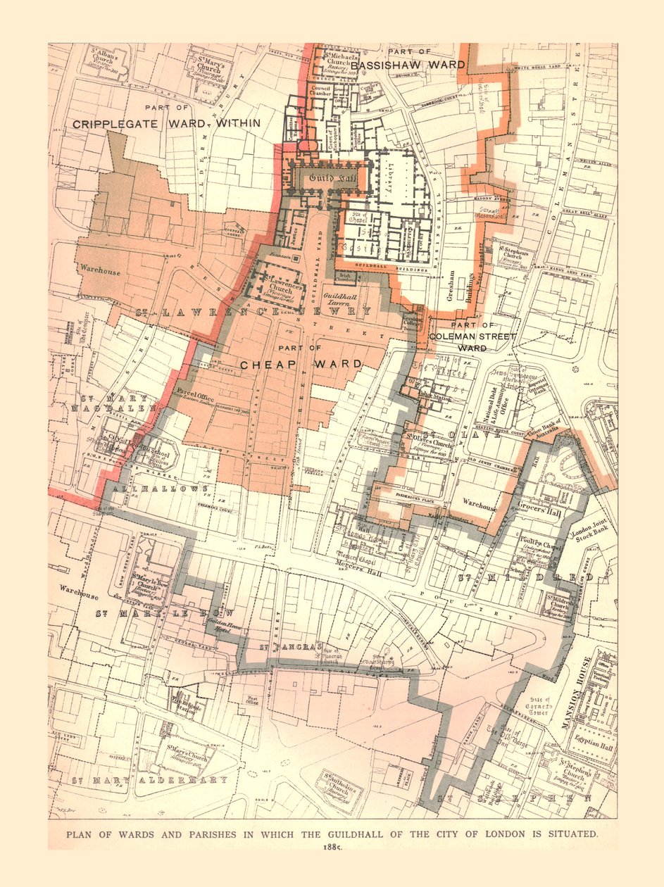 Londra Guildhall Şehri. Koğuş ve Mahalle Planı, 1885, 1886 by Unbekannt