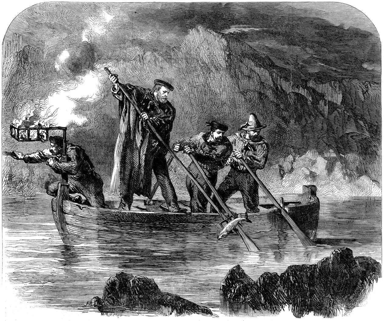 Giuseppe Garibaldi geceleri Caprera açıklarında zıpkınla balık avlarken, 1860-61 by Unbekannt