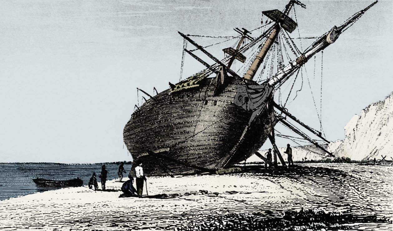 HMS Beagle karaya oturdu, Rio Santa Cruz, Patagonya, Güney Amerika, 1834 1839 by Unbekannt