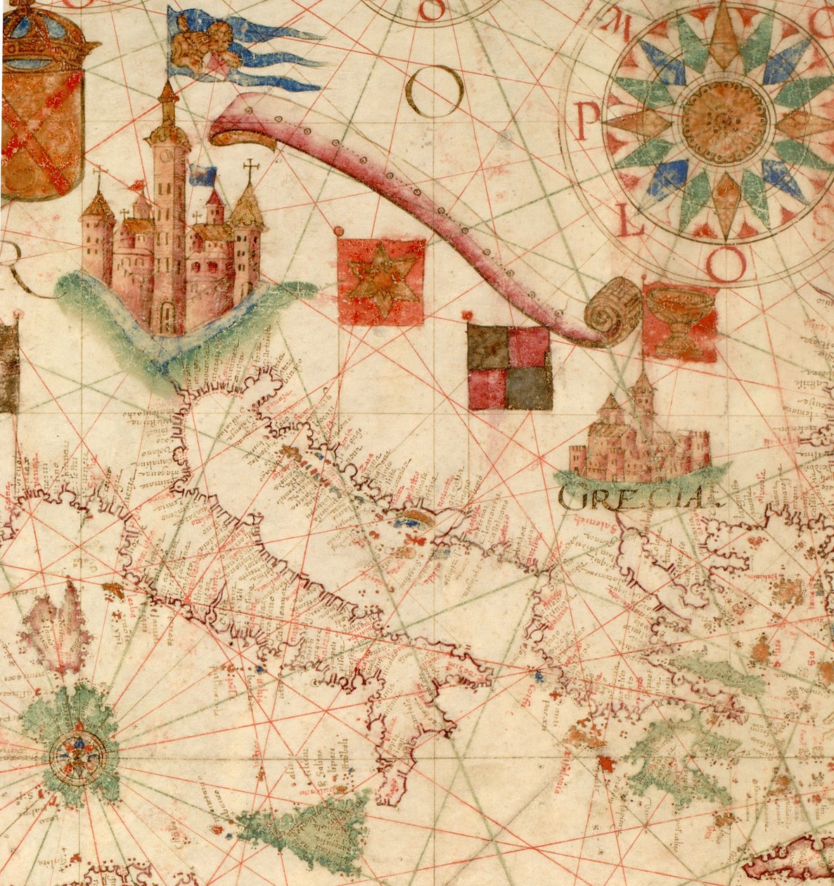 HM 1549   LUÍS TEIXEIRA, PORTOLAN ŞEMASI. Lizbon, yaklaşık 1600 Bir parşömen üzerinde “Por Luis Te[ixe]ira em Lix[bo]a” yazılıdır. 1867
