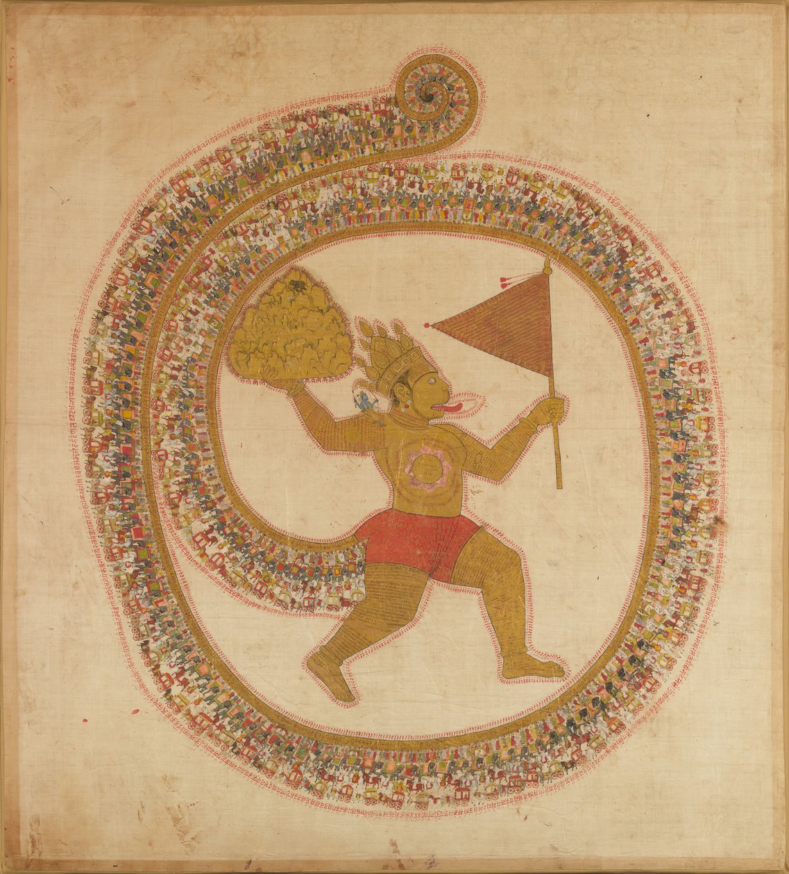 Hanuman Şifalı Otlar ile Dağın Tepesini Taşıyan, yaklaşık. 1800. by Unbekannt