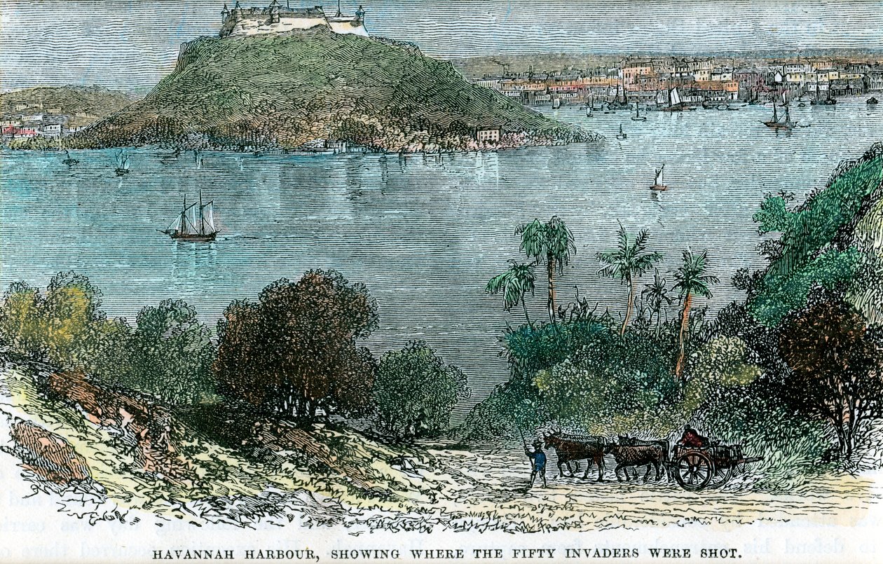 Elli işgalcinin vurulduğu yeri gösteren Havannah Limanı, Küba, c1880 by Unbekannt