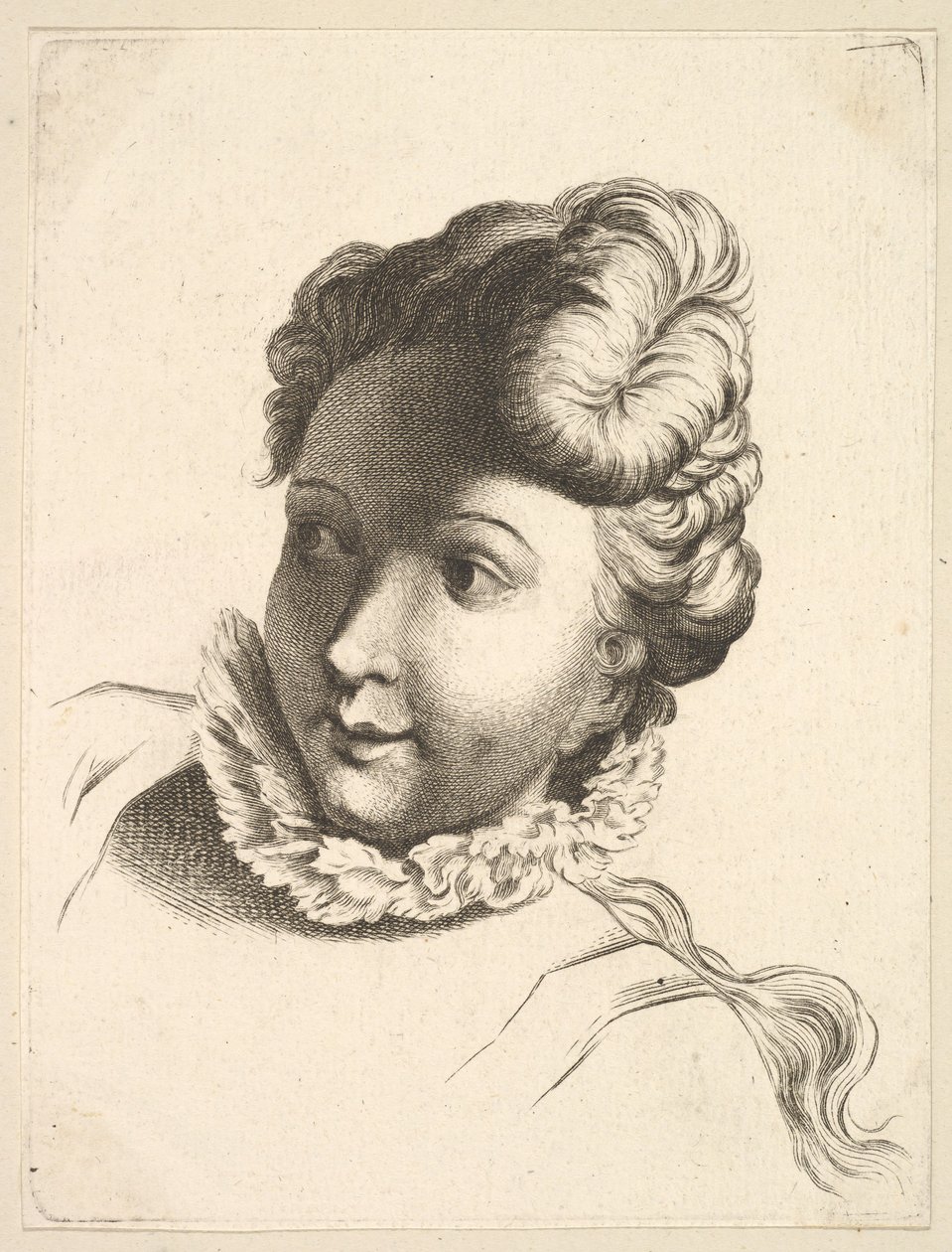 Ruff Giyen Kadın Başı, Livre de Têtes Gravées dapres F. Boucher ve ..., 18. yüzyıl. by Unbekannt