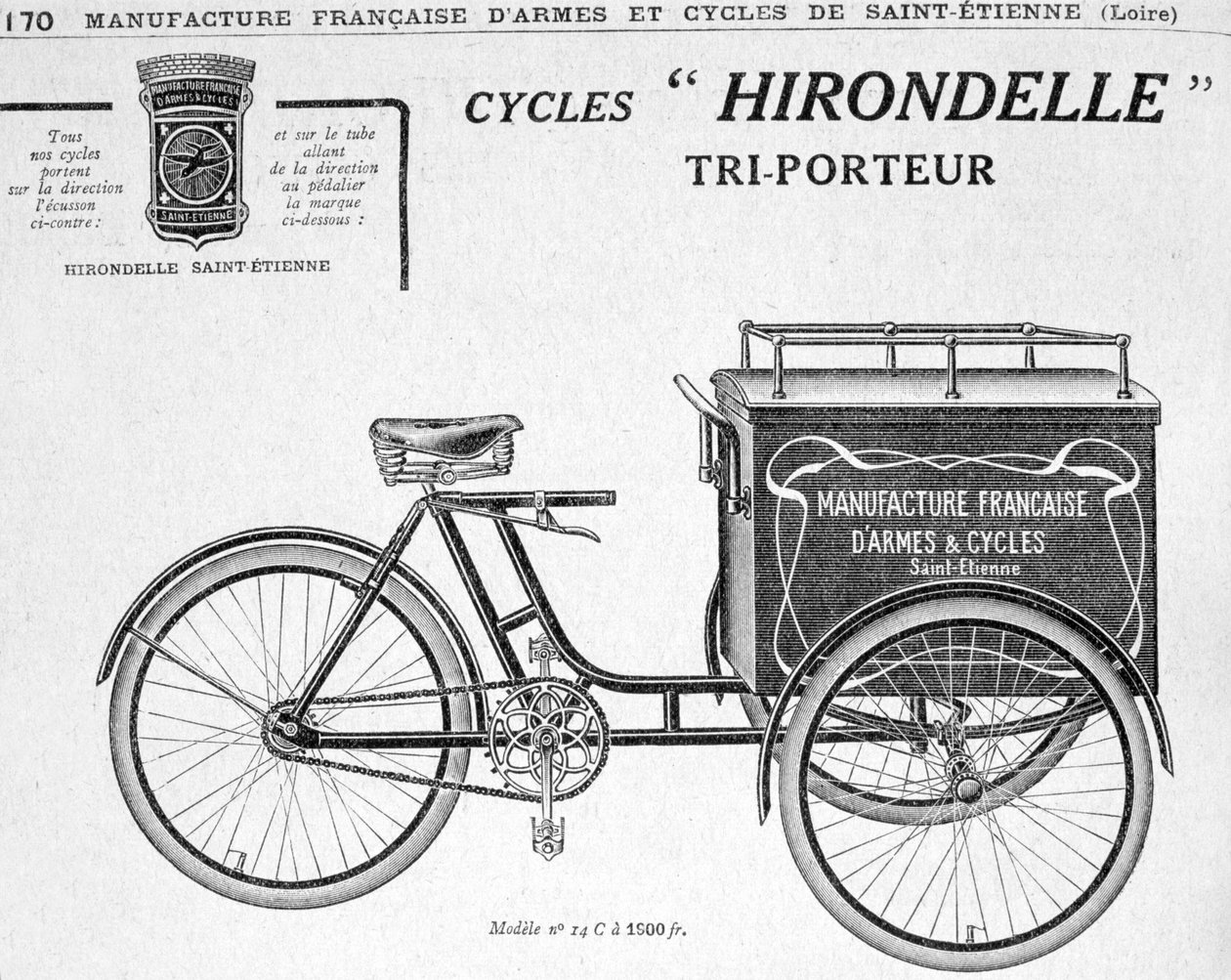 Hirondelle Saint Etienne teslimat üç tekerlekli bisiklet reklamı, 20. yüzyıl by Unbekannt